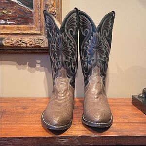 Dan Post Grey and Black Lizard Western Cowboy Boots